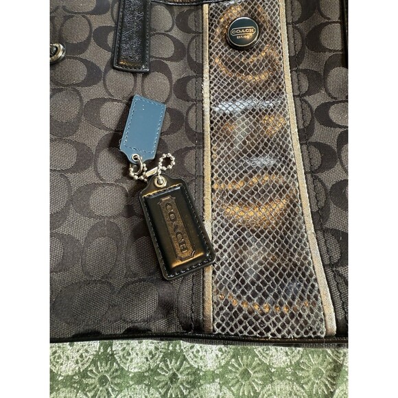 Coach F24882 Black Signature Python Print Stripe Tote Bag - Picture 3 of 7